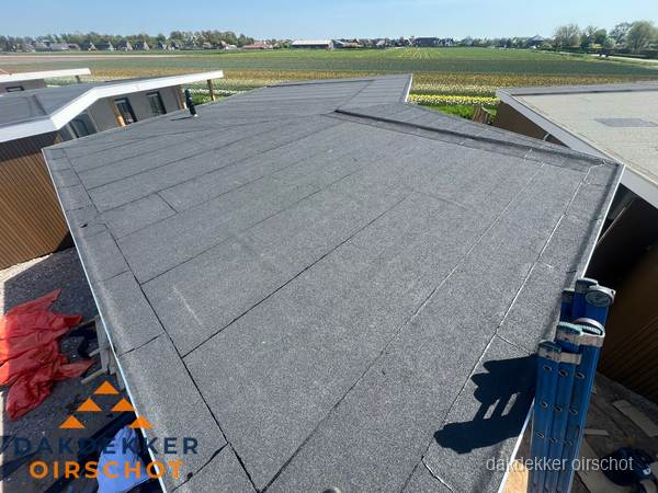 Nieuw bitumen plat dak met uitzicht over landschap in Oirschot